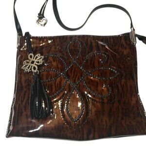 Brighton Brown Leopard Print Vinyl Crossbody Bag With Heart Charm & Tassel